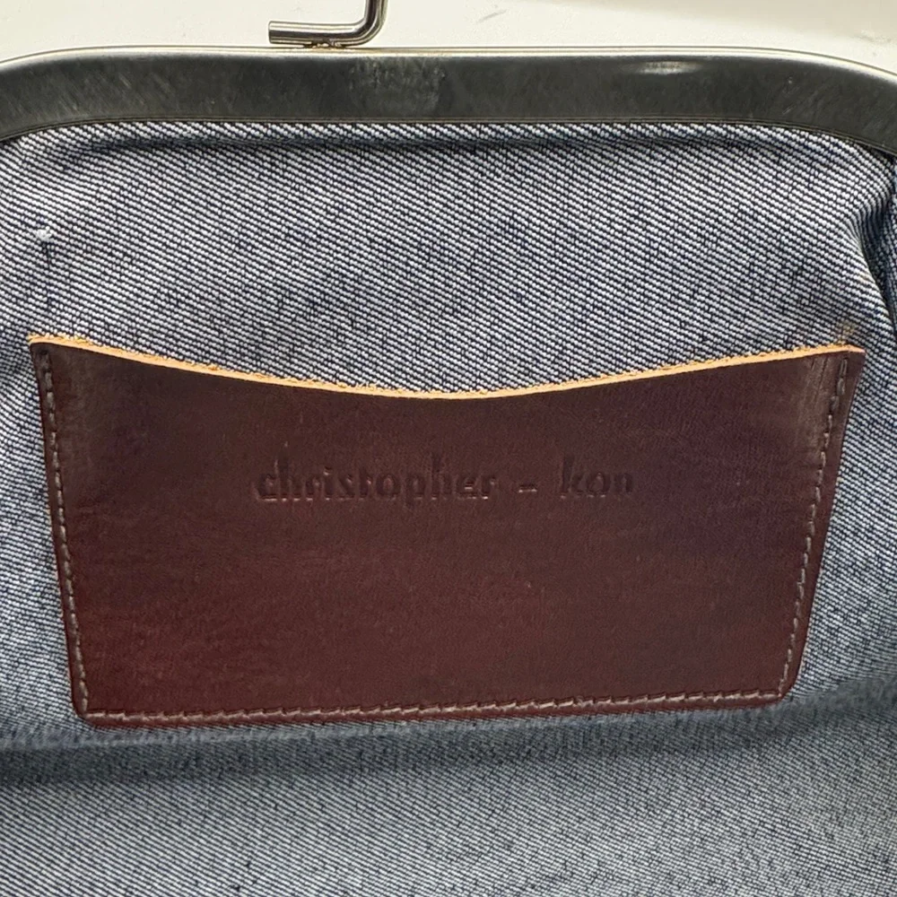 Christopher Kon  Brown Leather crocodile embossed  kiss lock  Clutch